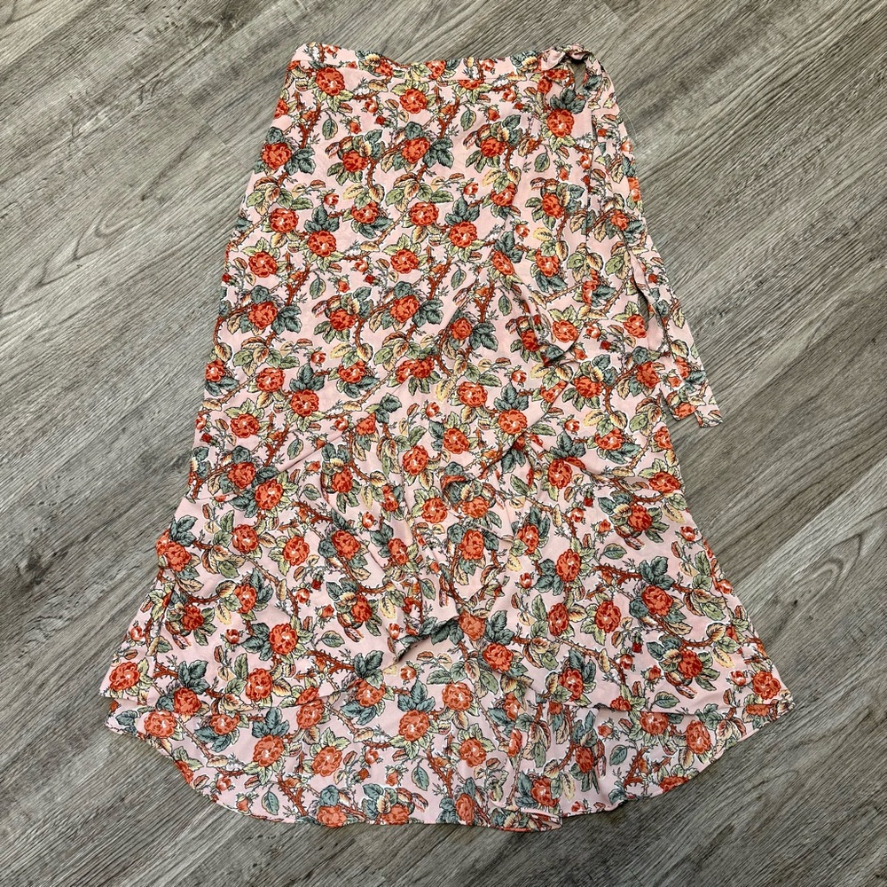 Max Studio Floral Tiered Ruffle Midi Skirt Pink Cottagecore S Romantic‎ Feminine